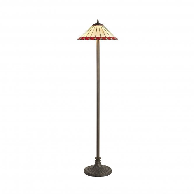 Fabula Fabula Amberley 2 Light Stepped Design Floor Lamp - 40cm Tiffany Shade - Red & Cream