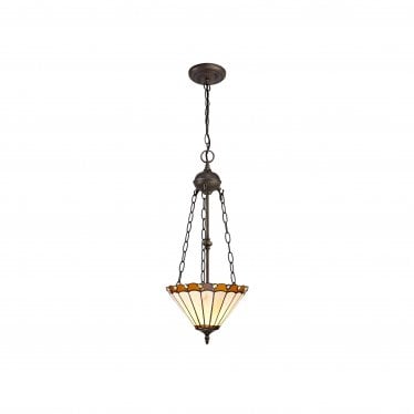 Amberley 2 Light Uplighter Pendant - 30cm Tiffany Shade - Amber & Cream