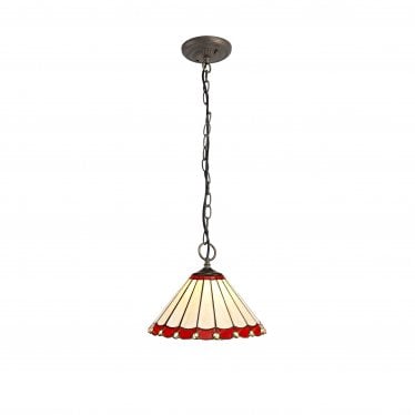 Amberley 3 Light Downlighter Pendant - 30cm Tiffany Shade - Red & Cream