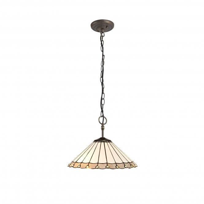 Fabula Fabula Amberley 3 Light Downlighter Pendant - 40cm Tiffany Shade - Grey & Cream