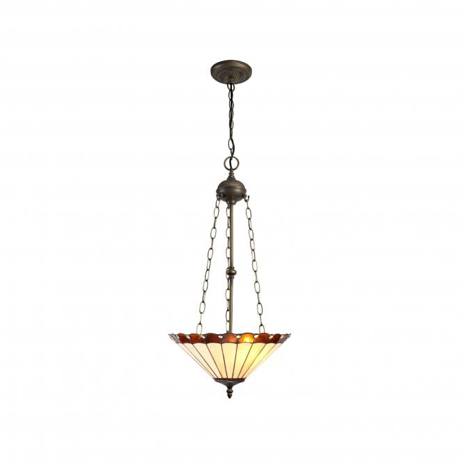 Fabula Fabula Amberley 3 Light Uplighter Pendant - 40cm Tiffany Shade - Amber & Cream