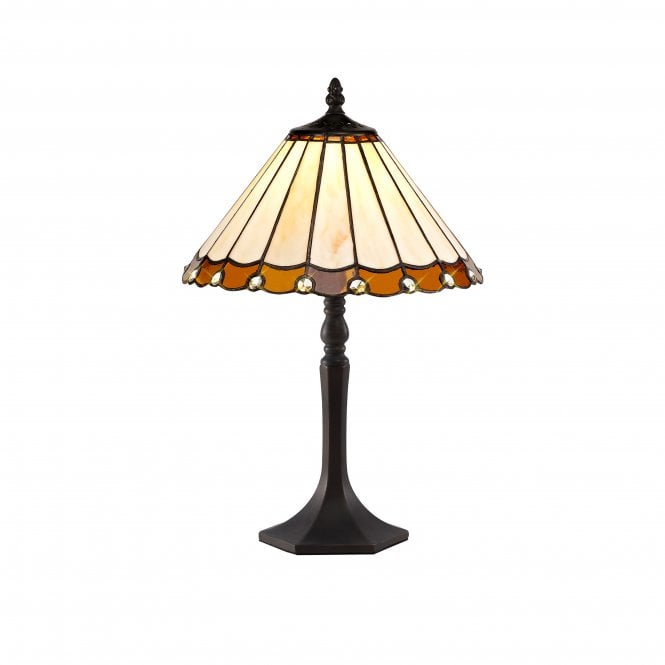 Fabula Fabula Amberley Single Octagonal Table Lamp - 30cm Tiffany Shade - Amber & Cream