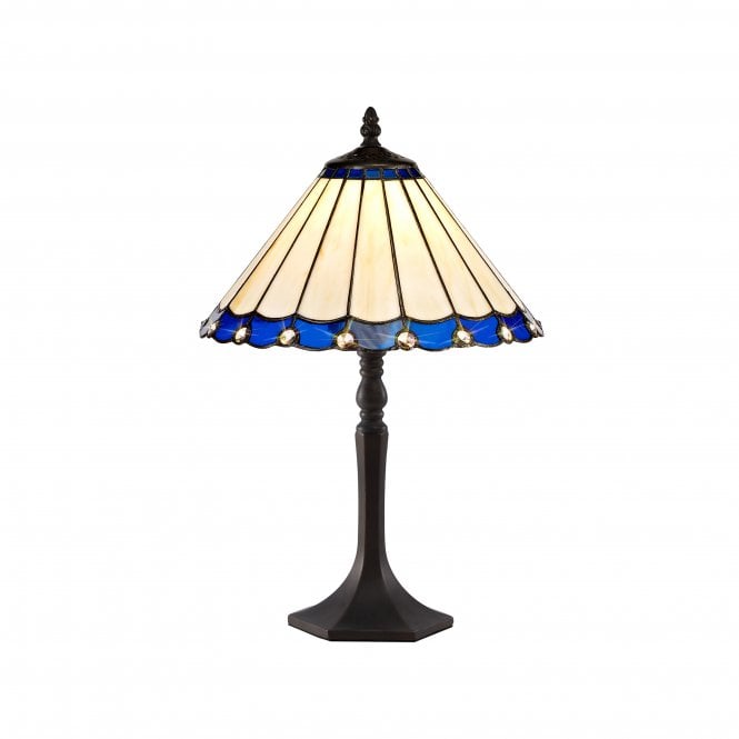 Fabula Fabula Amberley Single Octagonal Table Lamp - 30cm Tiffany Shade - Blue & Cream