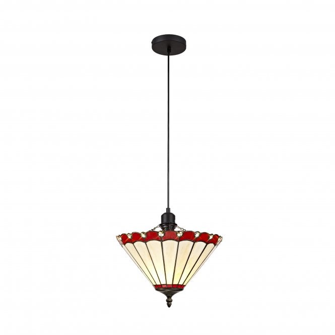 Fabula Fabula Amberley Single Uplighter Pendant - 30cm Tiffany Shade - Red & Cream