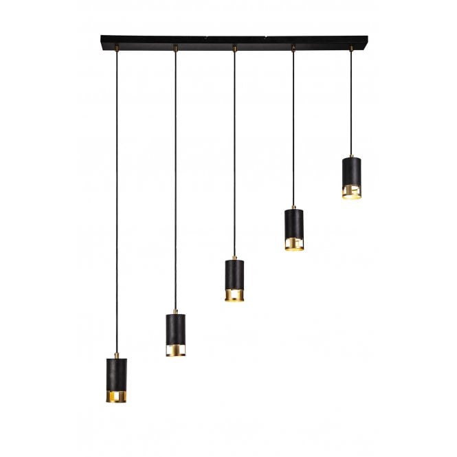 Fabula Fabula Amesbury 5 Light Linear Bar Pendant - Black & Painted Gold