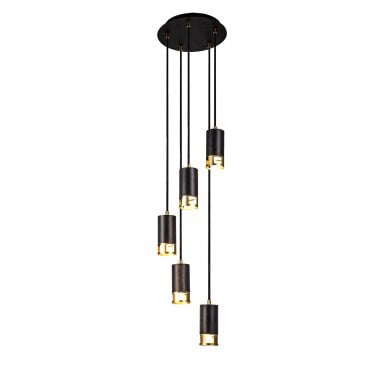 Amesbury 5 Light Round Pendant - Black & Painted Gold