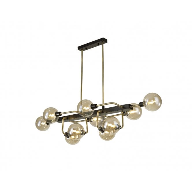 Fabula Fabula Appleby 10 Light Fixed Pendant - Matt Black, Antique Brass & Cognac Glass