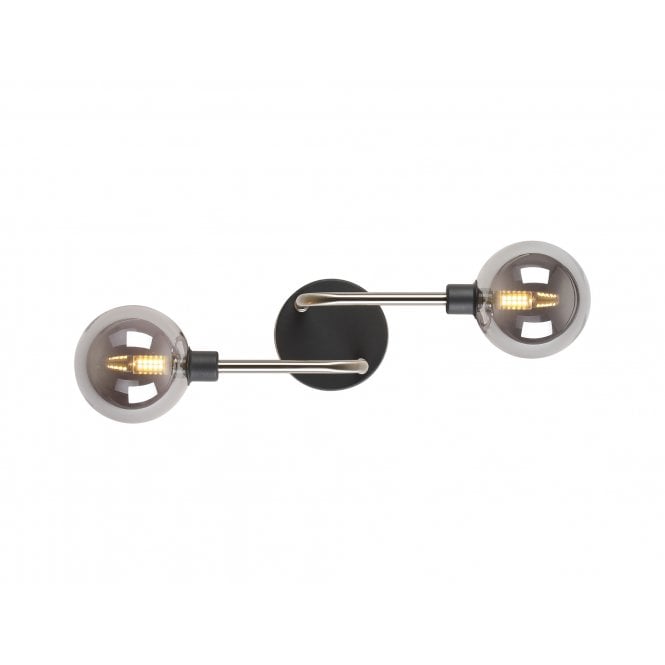 Fabula Fabula Appleby 2 Light Wall Lamp - Graphite, Satin Nickel & Smoke Glass