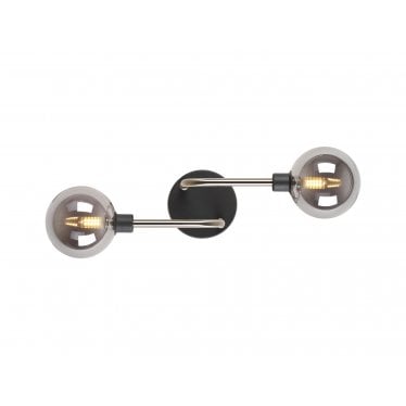 Appleby 2 Light Wall Lamp - Graphite, Satin Nickel & Smoke Glass