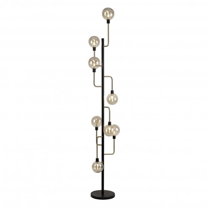 Fabula Fabula Appleby 8 Light Floor Lamp - Matt Black, Antique Brass & Cognac Glass