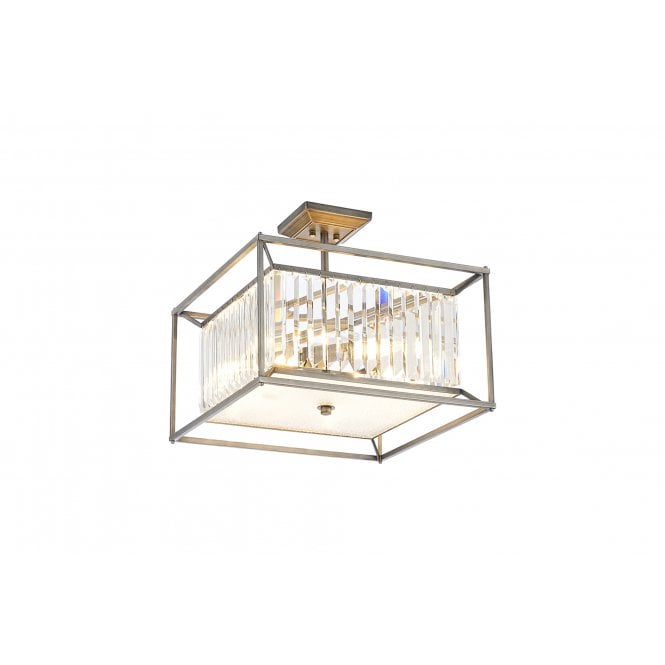 Fabula Fabula Arabia 4 Light Fixed Pendant/Semi-Flush Light - Pewter, Clear & Grain Glass