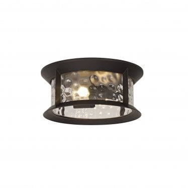 Bellamy Flush Light - Antique Bronze & Clear Ripple Glass - IP54