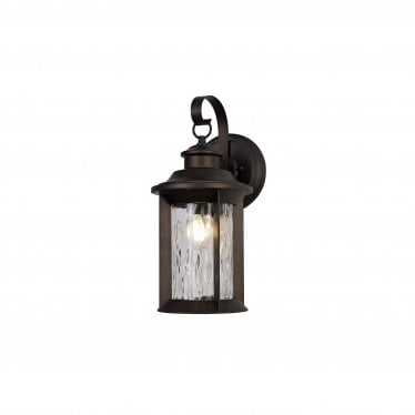 Bellamy Small Wall Lamp - Antique Bronze & Clear Ripple Glass - IP54