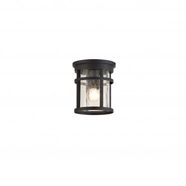 Bennington Flush Light - Black & Clear Crackled Glass - IP54