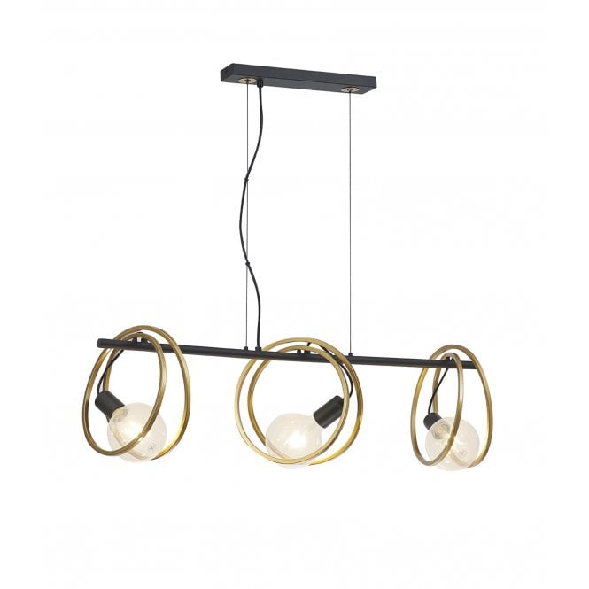 Fabula Fabula Bury Double Ring 3 Light Linear Pendant - Matt Black & Painted Gold