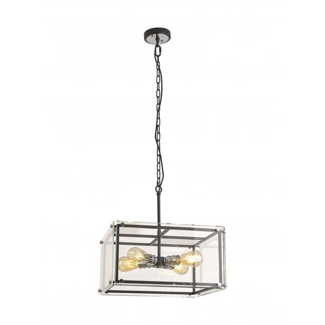 Fabula Fabula Cambridge 4 Light Pendant - Matt Black, Chrome & Clear Glass