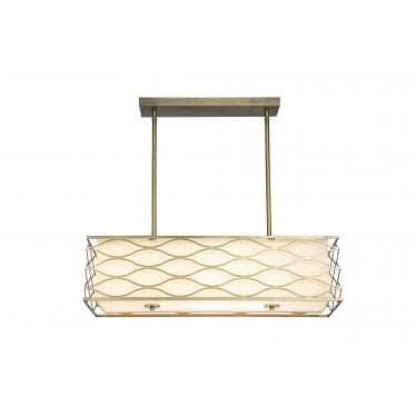 Carbis 5 Light Rectangle Pendant/Semi-Flush Light - Aged Gold & Cream Fabric Shade