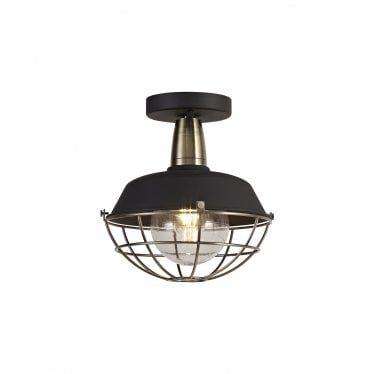 Catherine Semi-Flush Light - Matt Black & Antique Brass - IP65