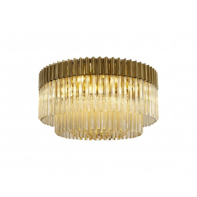 Fabula Fabula Cedar 12 Light Flush Light - Brass & Cognac Sculpted Glass