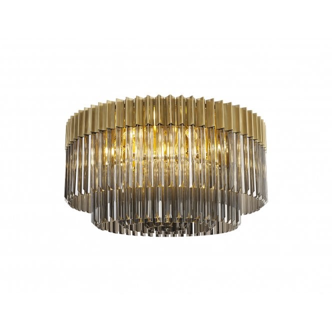 Fabula Fabula Cedar 12 Light Flush Light - Brass & Smoke Sculpted Glass