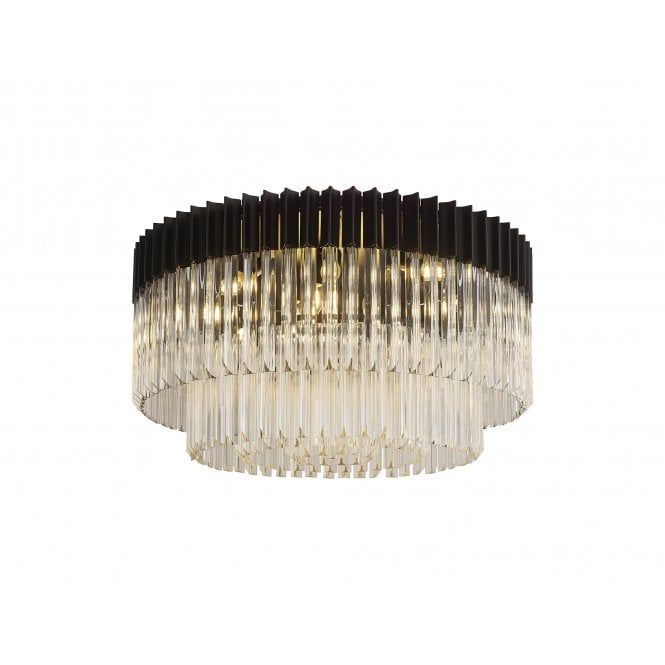 Fabula Fabula Cedar 12 Light Flush Light - Matt Black & Clear Sculpted Glass