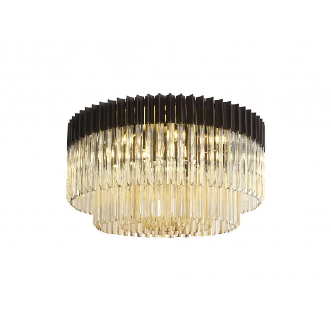 Fabula Fabula Cedar 12 Light Flush Light - Matt Black & Cognac Sculpted Glass