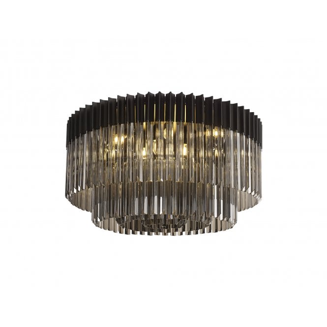 Fabula Fabula Cedar 12 Light Flush Light - Matt Black & Smoke Sculpted Glass