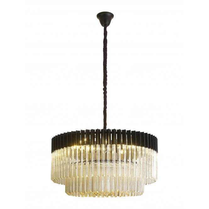 Fabula Fabula Cedar 12 Light Pendant - Matt Black & Cognac Sculpted Glass