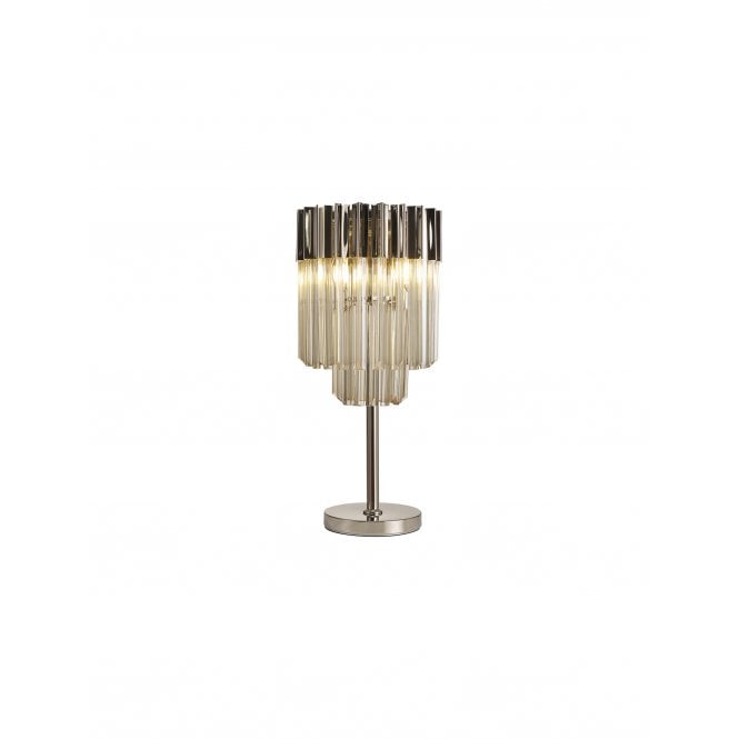 Fabula Fabula Cedar 3 Light Table Lamp - Polished Nickel & Cognac Sculpted Glass