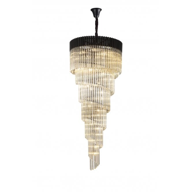 Fabula Fabula Cedar 31 Light Pendant - Matt Black & Cognac Sculpted Glass