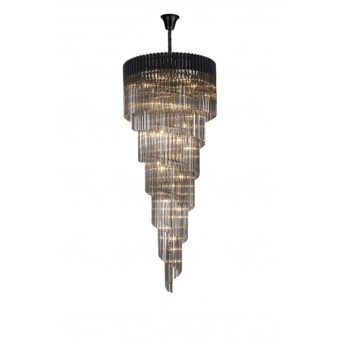 Fabula Fabula Cedar 31 Light Pendant - Matt Black & Smoke Sculpted Glass