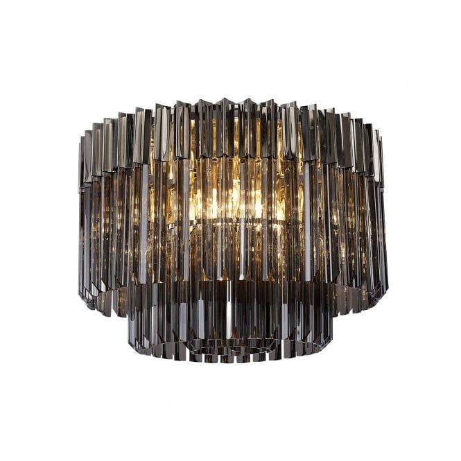 Fabula Fabula Cedar 7 Light Flush Light - Polished Nickel & Smoke Sculpted Glass