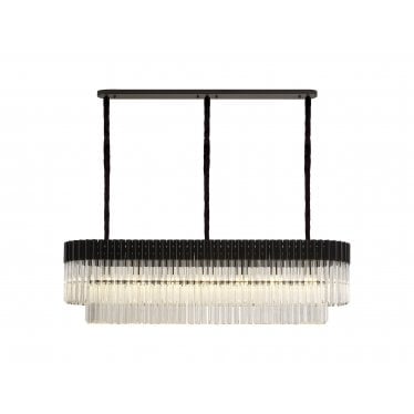 Cedar 7 Light Rectangular Pendant - Matt Black & Clear Sculpted Glass