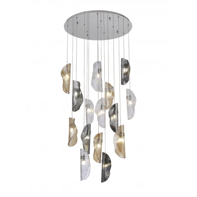 Fabula Fabula Chandos 15 Light Pendant - Polished Chrome, Clear, Amber & Smoked Glass