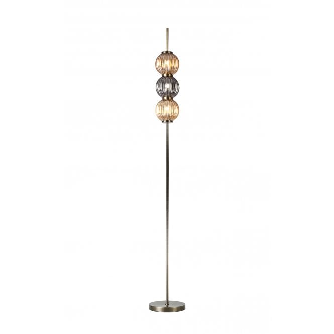 Fabula Fabula Churchill 3 Light Floor Lamp - Antique Brass, Smoked & Amber Glass