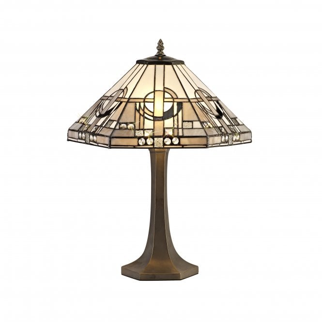 Fabula Fabula Cranbourne 2 Light Octagonal Table Lamp - 40cm Tiffany Shade - Grey