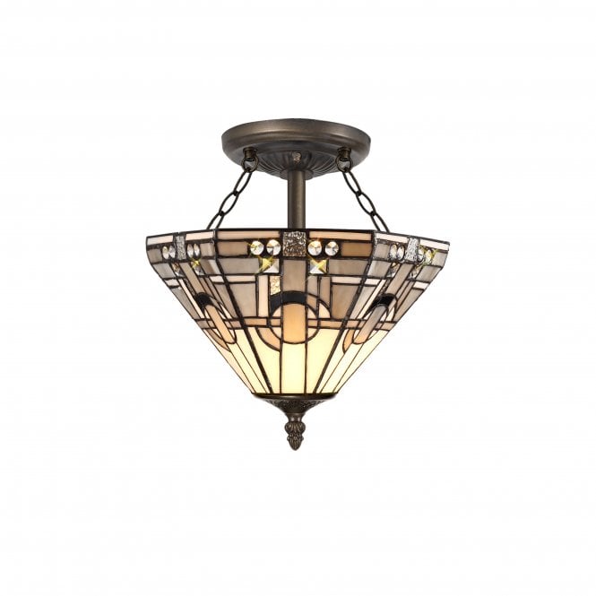 Fabula Fabula Cranbourne 2 Light Semi-Flush Light - 30cm Tiffany Shade - Grey