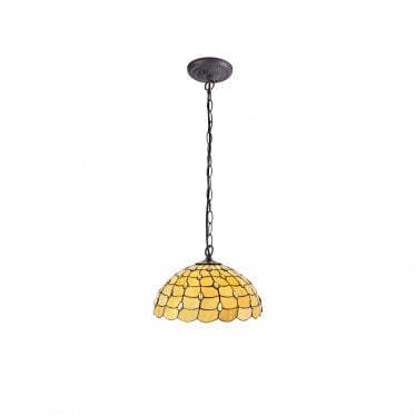 Crescent Single Downlighter Pendant - 50cm Tiffany Shade - Beige