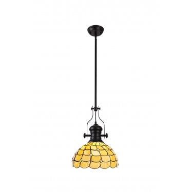 Crescent Single Pendant - 30cm Tiffany Shade - Matt Black & Beige