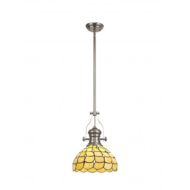 Fabula Fabula Crescent Single Pendant - 30cm Tiffany Shade - Polished Nickel & Beige