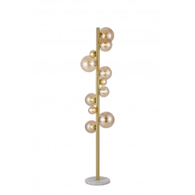 Fabula Fabula Deacon 11 Light Floor Lamp - Satin Gold & Amber Plated Glass