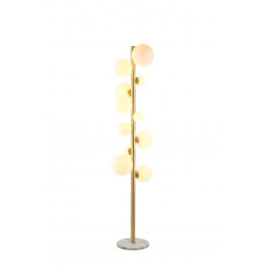 Deacon 11 Light Floor Lamp - Satin Gold & Opal Glass