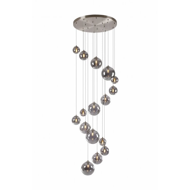 Fabula Fabula Deacon 16 Light Pendant - Satin Nickel & Smoke Plated Glass