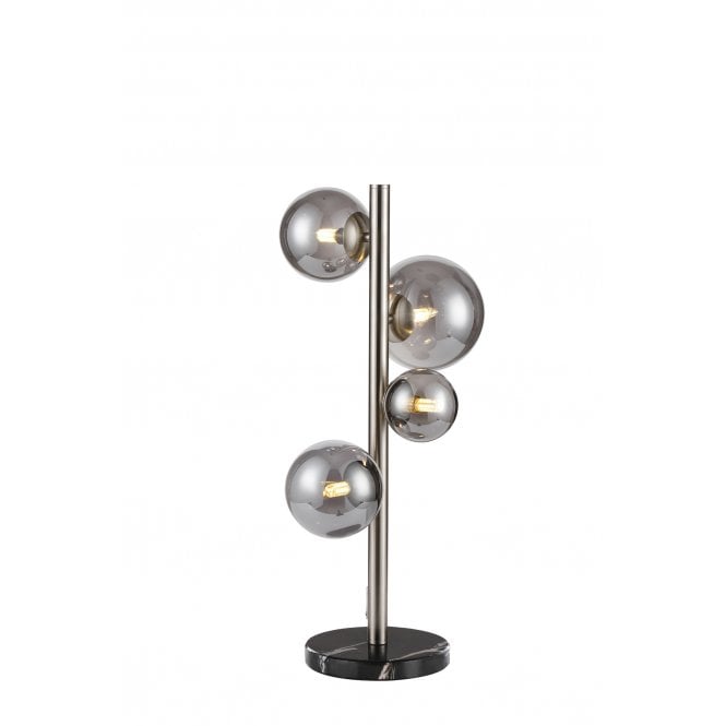 Fabula Fabula Deacon 4 Light Table Lamp - Satin Nickel & Smoke Plated Glass