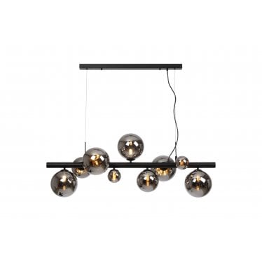 Deacon 9 Light Linear Pendant - Satin Black & Chrome Plated Glass