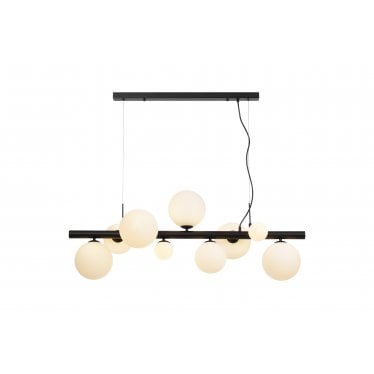 Deacon 9 Light Linear Pendant - Satin Black & Opal Glass