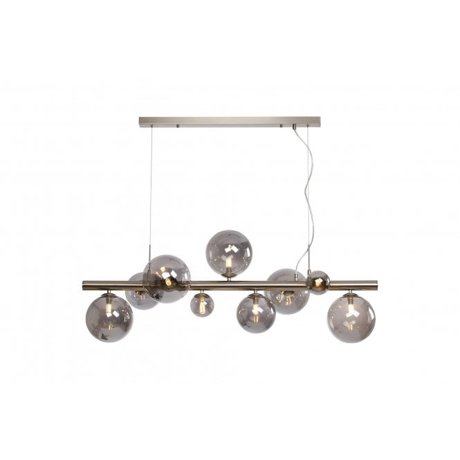 Fabula Fabula Deacon 9 Light Linear Pendant - Satin Nickel & Smoke Plated Glass