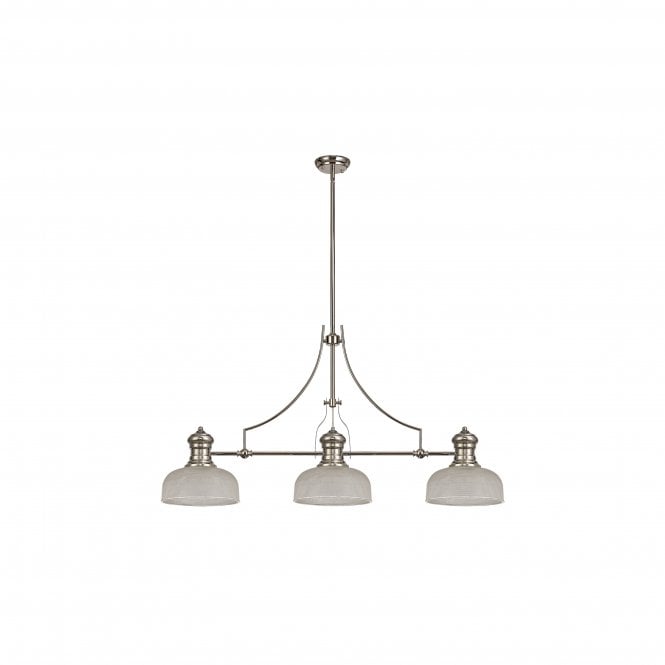 Fabula Fabula Epping 3 Light Linear Pendant - 26.5cm Prismatic Glass Shades - Polished Nickel & Clear Glass