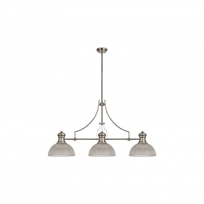 Fabula Fabula Epping 3 Light Linear Pendant - 30cm Prismatic Glass Shades - Polished Nickel & Clear Glass