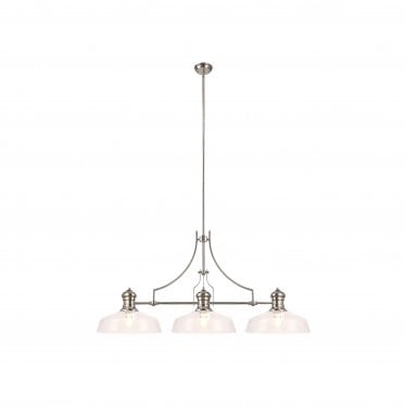 Epping 3 Light Linear Pendant - 38cm Flat Round Shades - Polished Nickel & Clear Glass